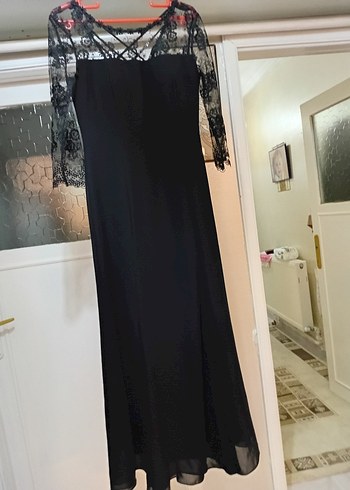 Dantelli Siyah Uzun Elbise - Görsel 5