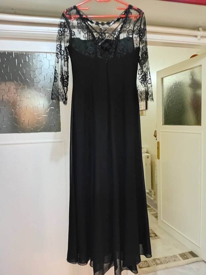 Dantelli Siyah Uzun Elbise - Görsel 4