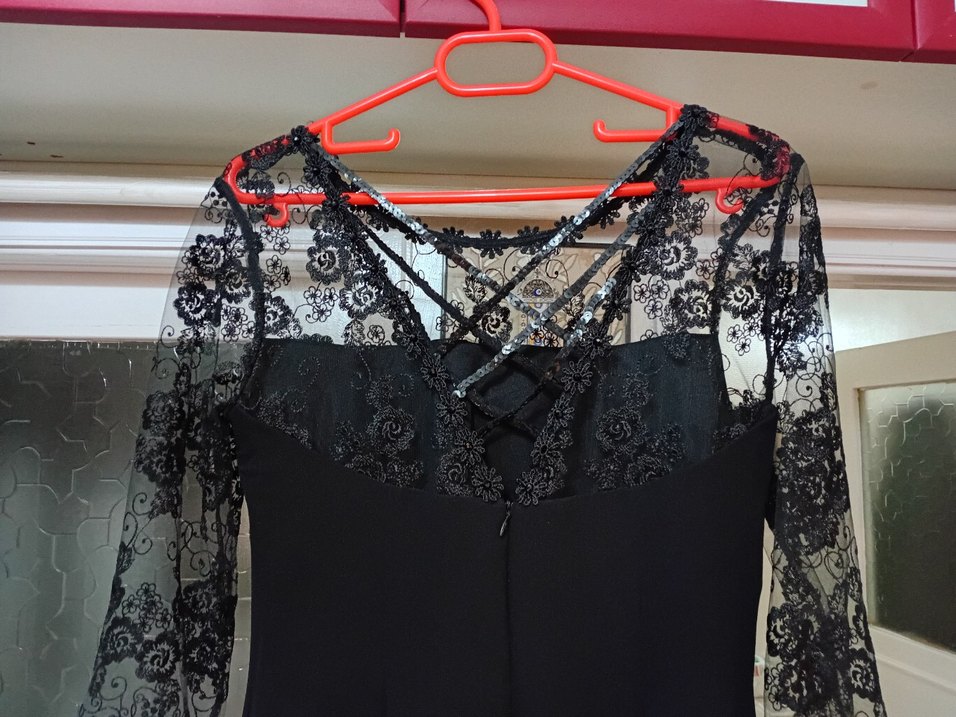 Dantelli Siyah Uzun Elbise - Görsel 2