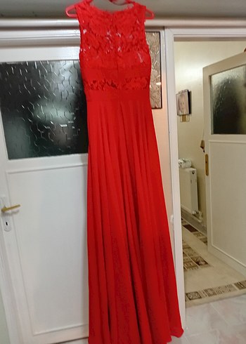 Kırmızı Uzun Abiye Elbise - Görsel 6