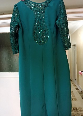 Uzun Zümrüt Yesil Payetli yaka Abiye Elbise - Görsel 2