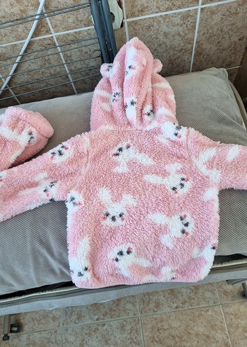 Kapüşonlu, Kürklü Pembe Kız Bebek Tulumu - Görsel 4