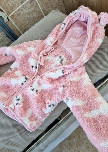 Kapüşonlu, Kürklü Pembe Kız Bebek Tulumu - Görsel 5