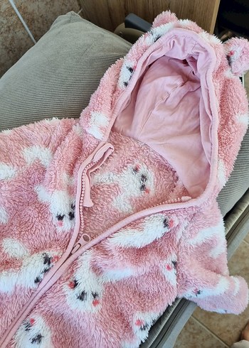 Kapüşonlu, Kürklü Pembe Kız Bebek Tulumu - Görsel 7