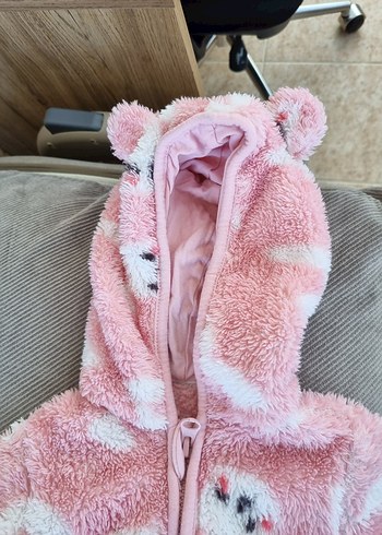 Kapüşonlu, Kürklü Pembe Kız Bebek Tulumu - Görsel 2