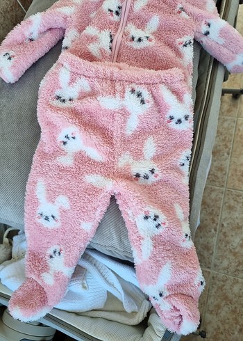 Kapüşonlu, Kürklü Pembe Kız Bebek Tulumu - Görsel 6