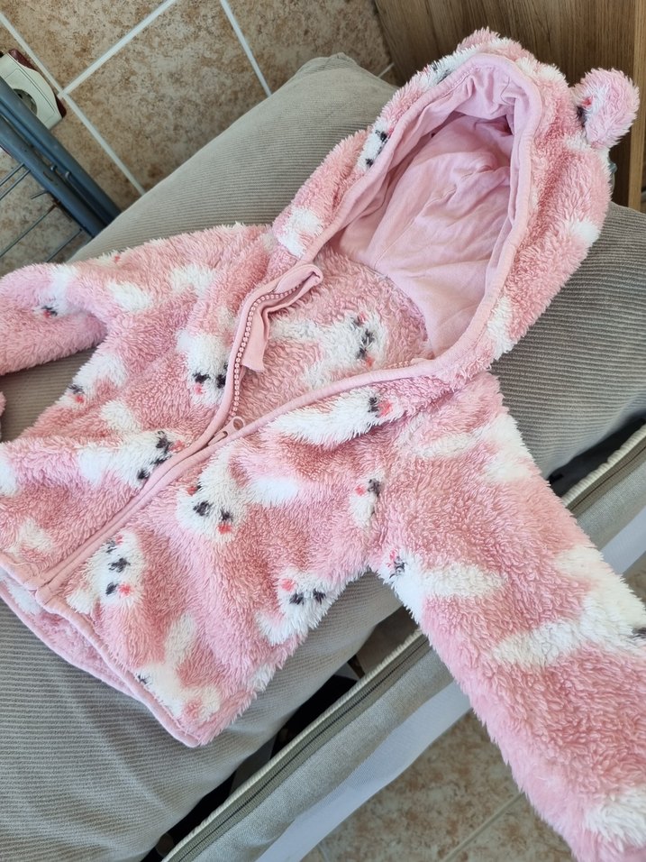 Kapüşonlu, Kürklü Pembe Kız Bebek Tulumu - Görsel 5