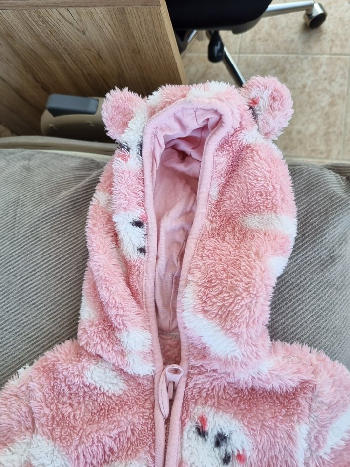 Kapüşonlu, Kürklü Pembe Kız Bebek Tulumu - Görsel 2