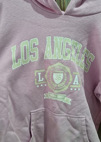 Pembe Kapüşonlu Uzun Kollu Sweatshirt - Görsel 2