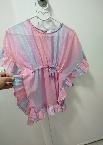8 Yaş Beden pembe Renk 7/8 yaş Kız Çocuk Pembe Fırfırlı Bohem plaj Elbise