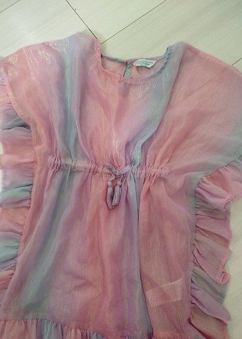 8 Yaş Beden 7/8 yaş Kız Çocuk Pembe Fırfırlı Bohem plaj Elbise