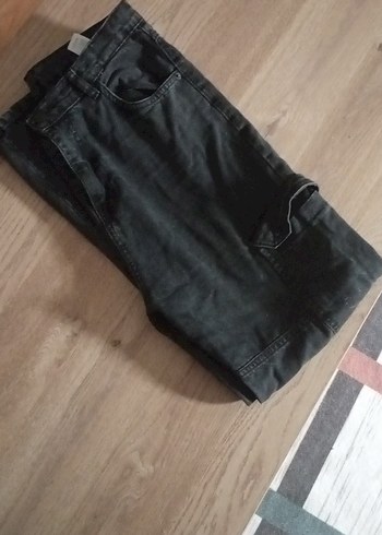 Kadın Siyah Bol Kesim Midi Kot Pantolon