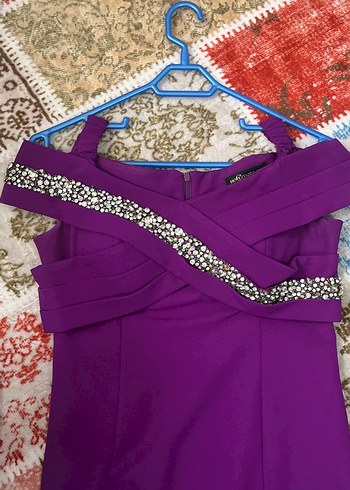 Uzun Mor Drapeli Kadın Abiye Elbise - Görsel 3