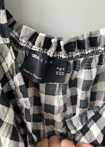 Uzun Kollu Kareli Kadın Tulum - Görsel 3