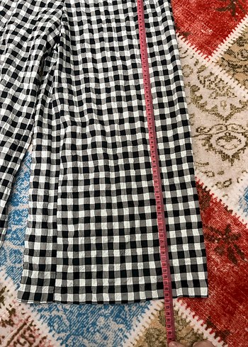 Uzun Kollu Kareli Kadın Tulum - Görsel 4