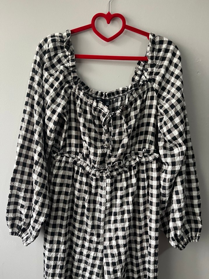 Uzun Kollu Kareli Kadın Tulum - Görsel 2