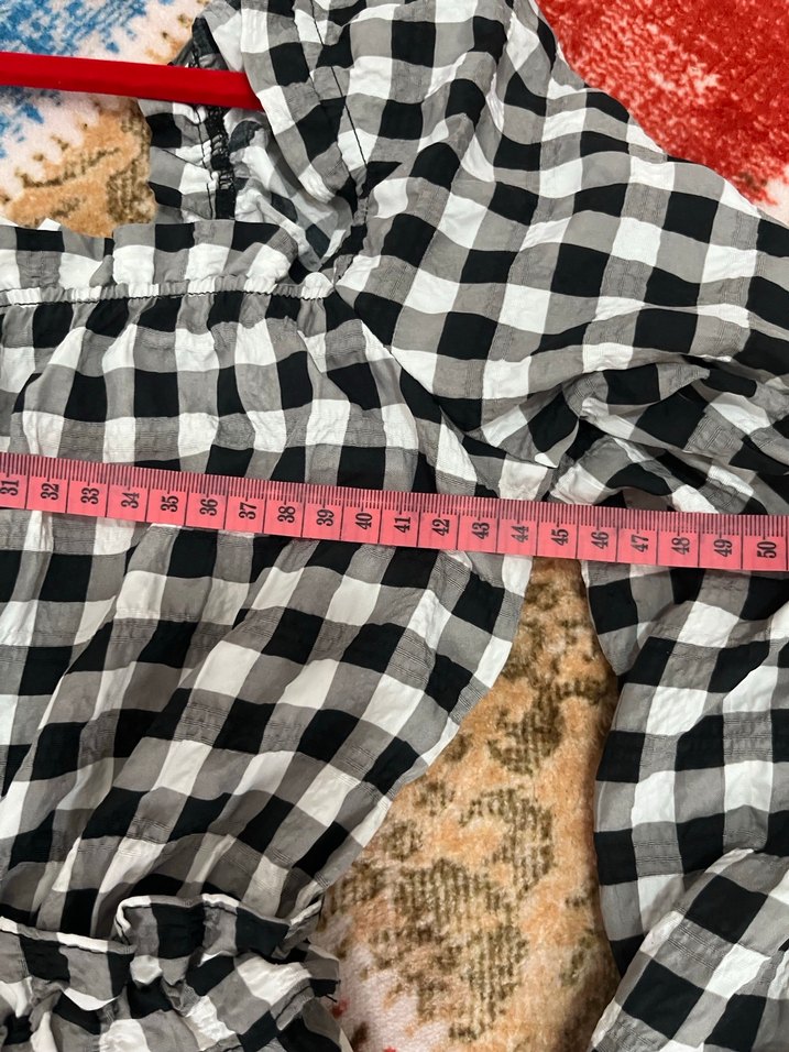 Uzun Kollu Kareli Kadın Tulum - Görsel 5