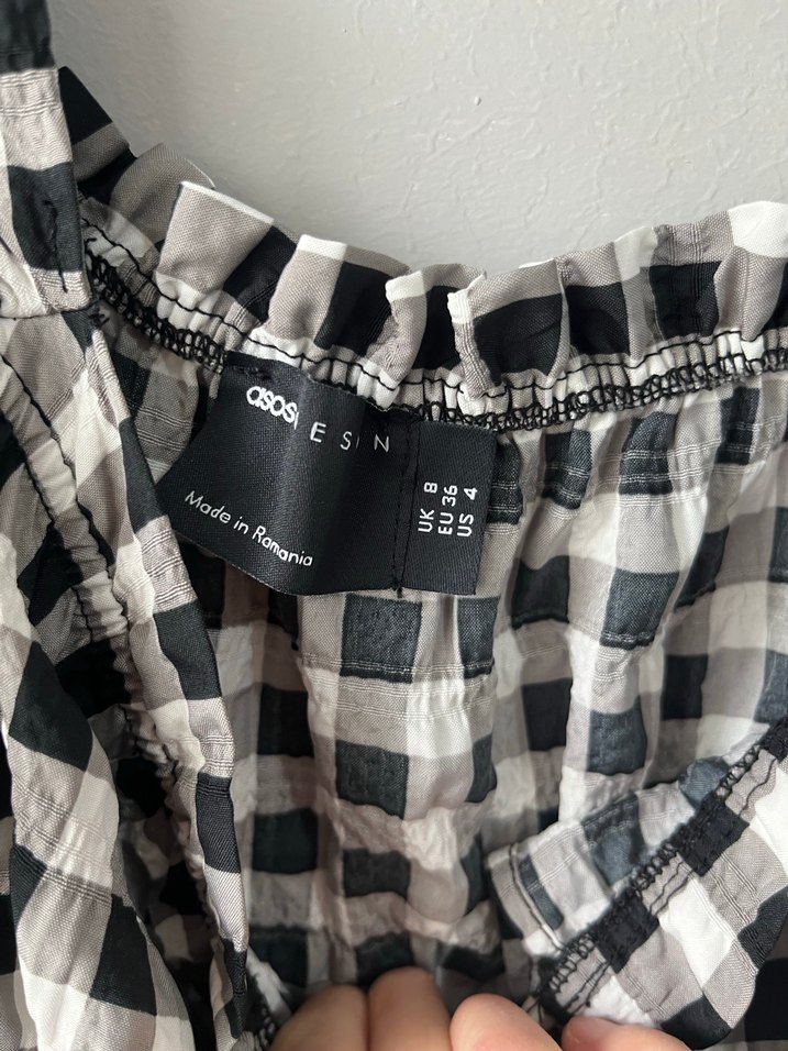 Uzun Kollu Kareli Kadın Tulum - Görsel 3