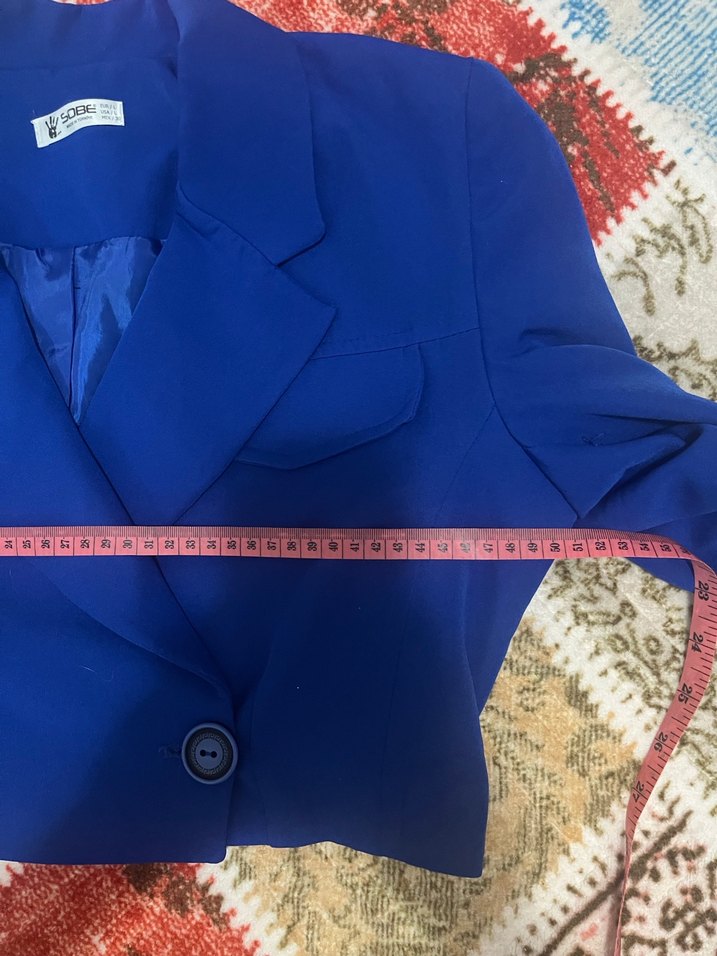 Düğmeli Kısa Mavi Kadın Blazer - Görsel 4