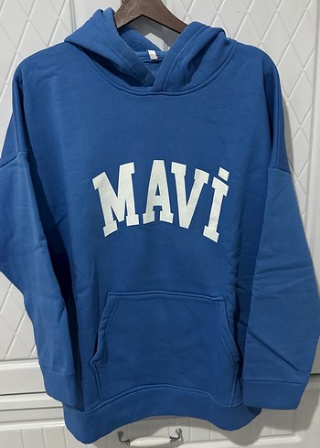 Mavi Kapüşonlu Kadın Sweatshirt