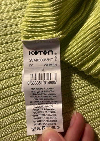 m Beden yeşil Renk Koton Neon Yeşil Kolsuz Boğazlı Üst