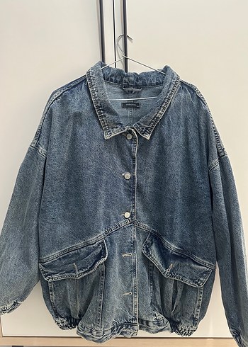 Trendyol & Milla Düğmeli Gri Mavi Kadın Denim Ceket