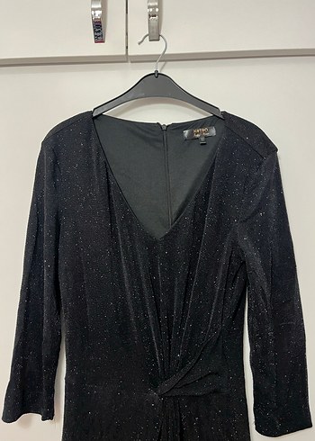 Siyah Uzun Kollu Drapeli Uzun Abiye Elbise - Görsel 3