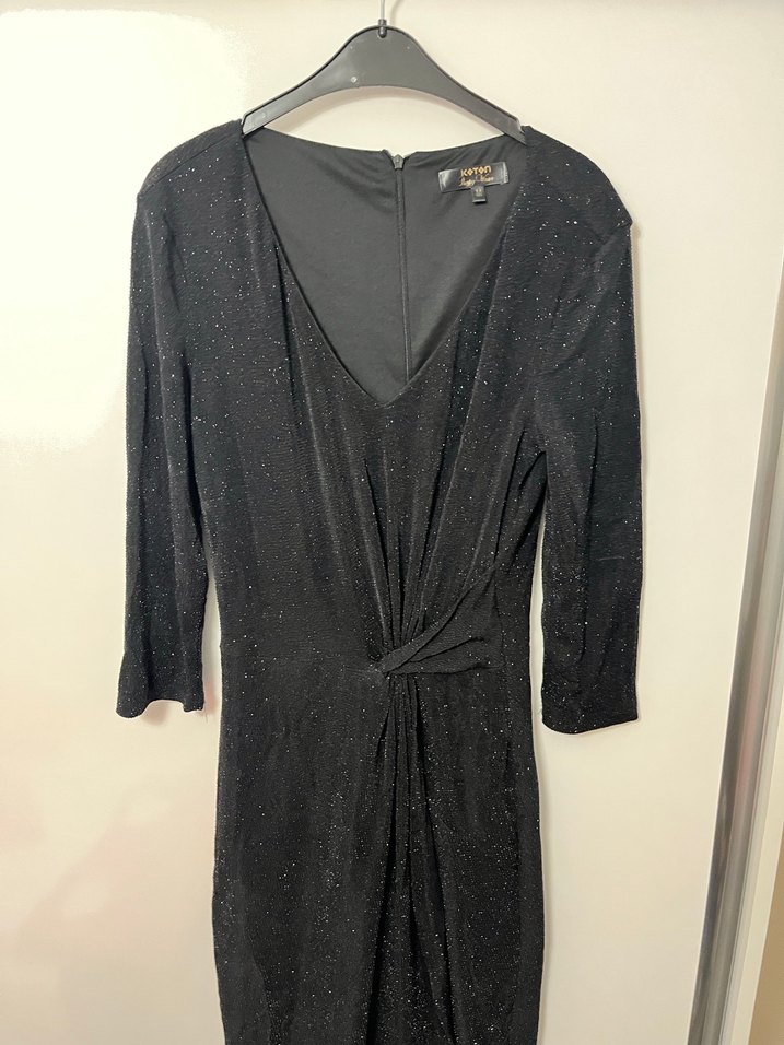 Siyah Uzun Kollu Drapeli Uzun Abiye Elbise - Görsel 2