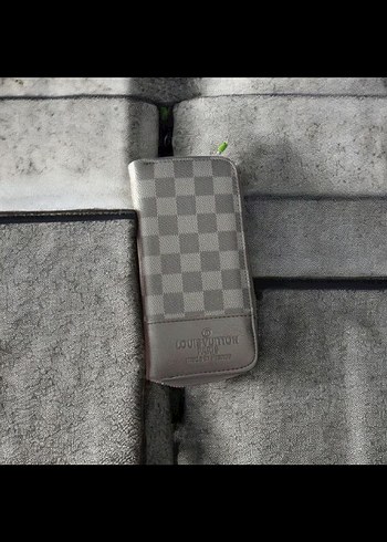 Gri Kareli Deri Fermuarlı Kadın Cüzdanı - Görsel 2