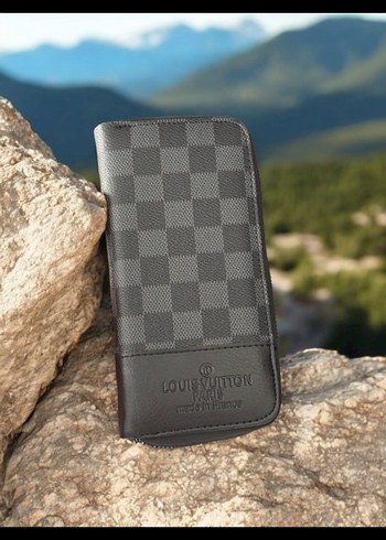 Gri Kareli Deri Fermuarlı Kadın Cüzdanı - Görsel 3