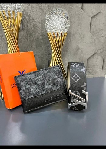 Louis Vuitton Siyah Gri Erkek Cüzdan ve Kemer Seti - Görsel 5