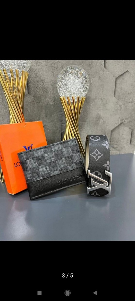 Louis Vuitton Siyah Gri Erkek Cüzdan ve Kemer Seti - Görsel 5