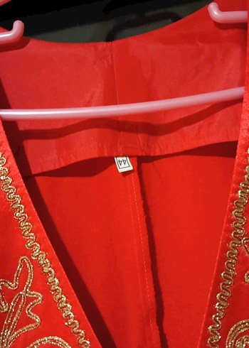 Kırmızı Nakışlı Uzun V Yaka Kadın Bindallı Kaftanı - Görsel 2