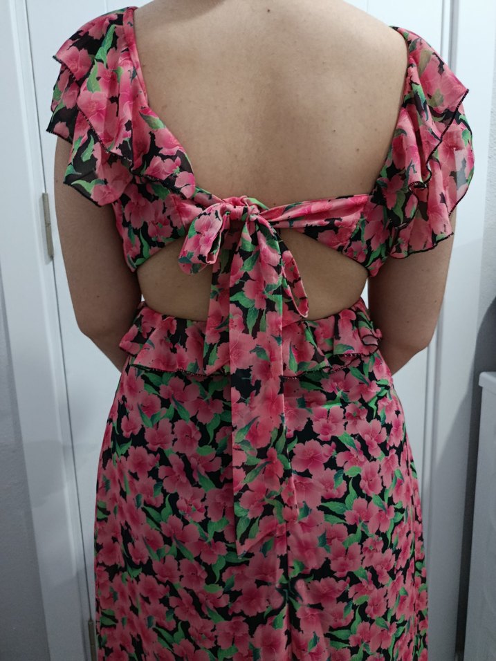 Pembe Çiçek Desenli Midi Elbise - Görsel 2