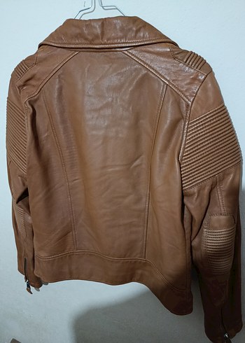 Kahverengi Deri Biker Kadın Ceket - Görsel 5