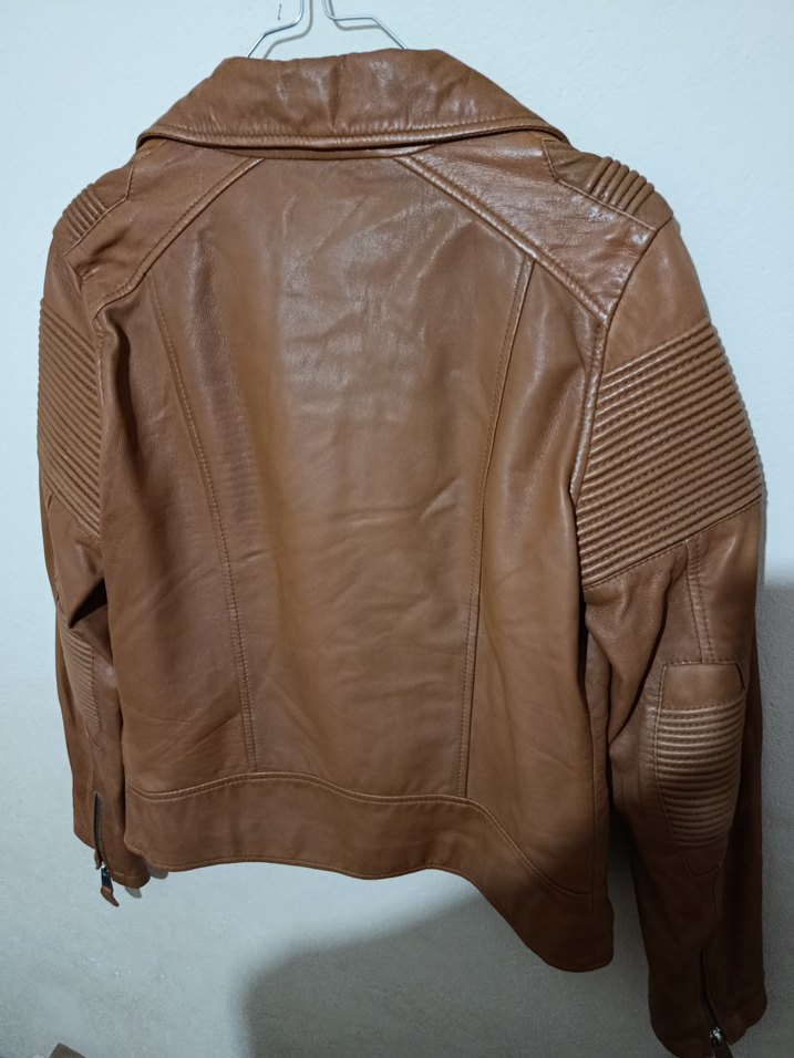 Kahverengi Deri Biker Kadın Ceket - Görsel 5