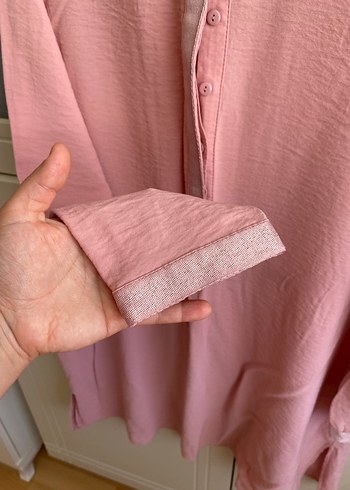 LC Waikiki Pembe Düğmeli Uzun Kollu Keten Gömlek