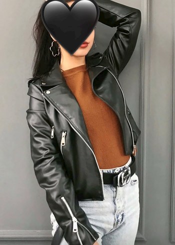 Kadın Siyah Deri Biker Ceket