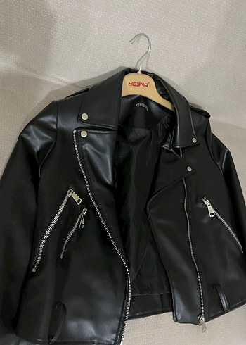 s Beden siyah Renk Kadın Siyah Deri Biker Ceket
