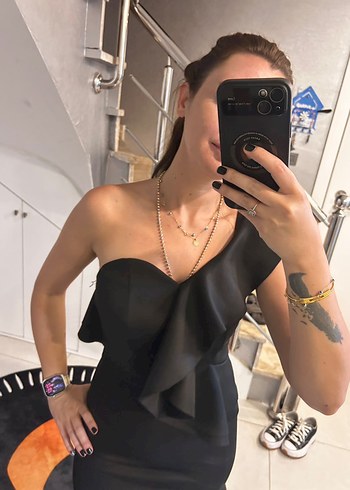 Straplez Deri Midi Kalem Elbise - Görsel 3