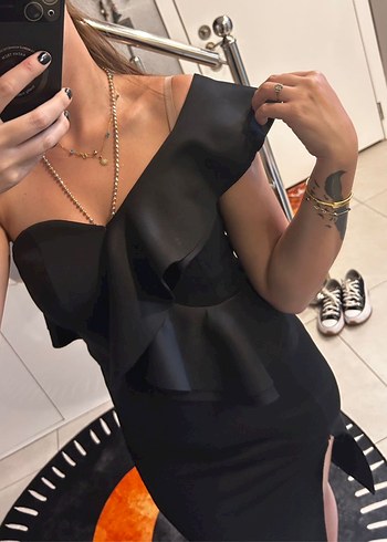 Straplez Deri Midi Kalem Elbise - Görsel 2