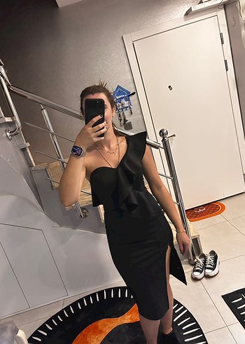 Straplez Deri Midi Kalem Elbise - Görsel 7