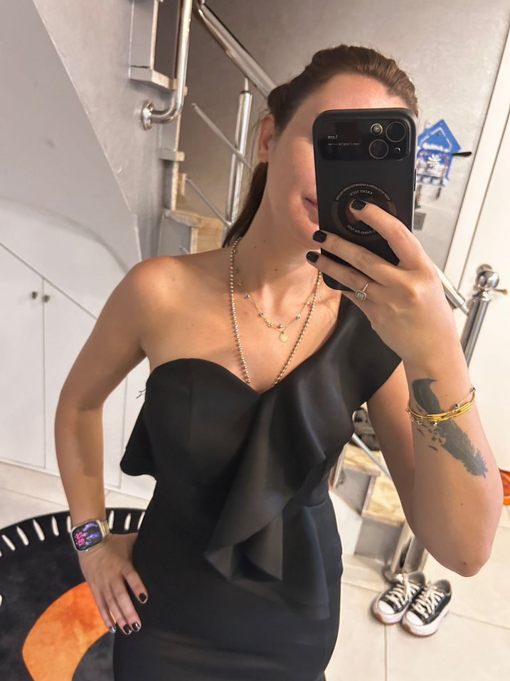 Straplez Deri Midi Kalem Elbise - Görsel 3