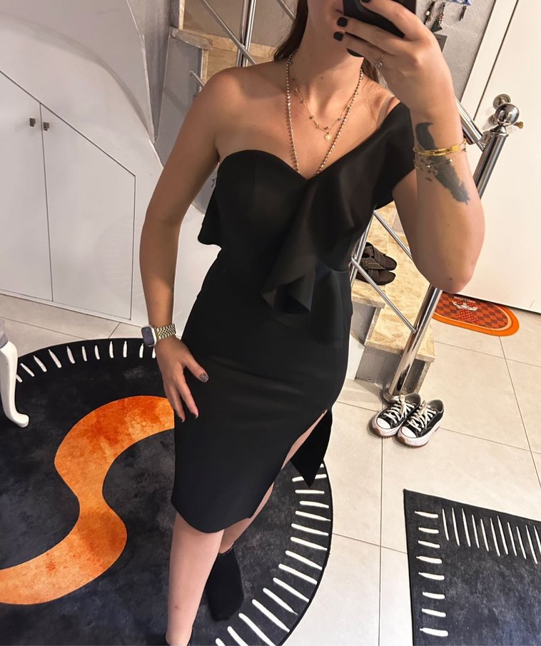 Straplez Deri Midi Kalem Elbise - Görsel 5