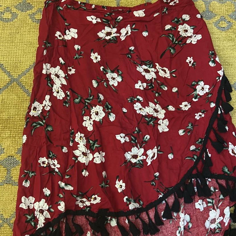 Bordo Çiçekli Bohem Midi Hamile Etek - Görsel 3