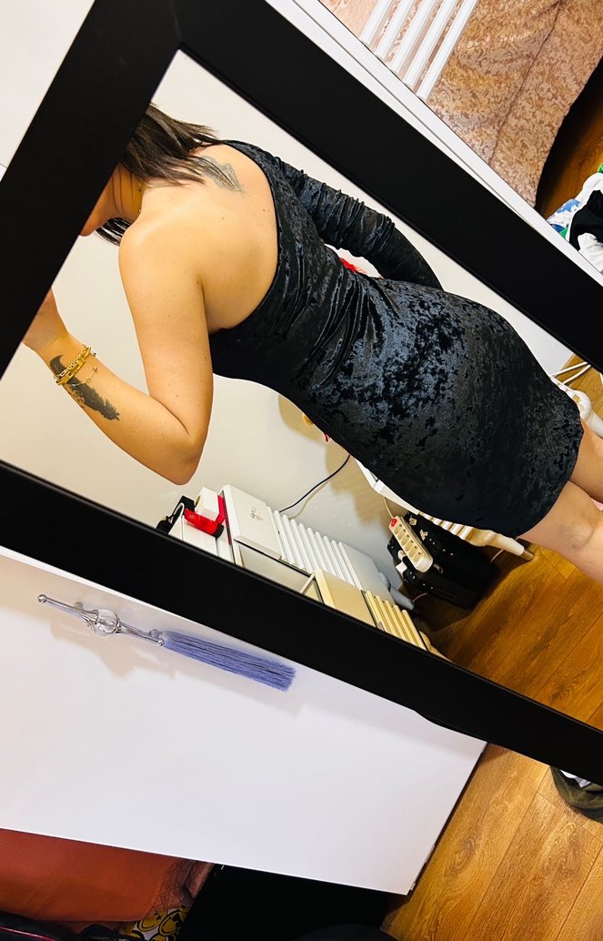 Siyah Tek Omuz Kadife Mini Elbise - Görsel 5