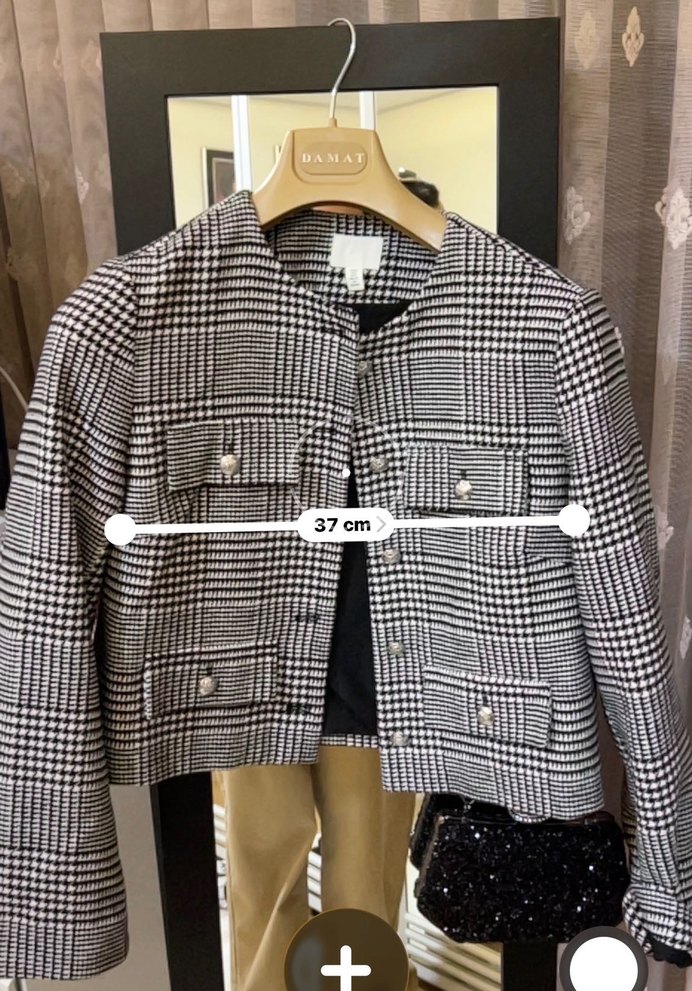 H&M Marka Düğmeli Kısa Ekose Desenli Kadın Ceket - Görsel 2