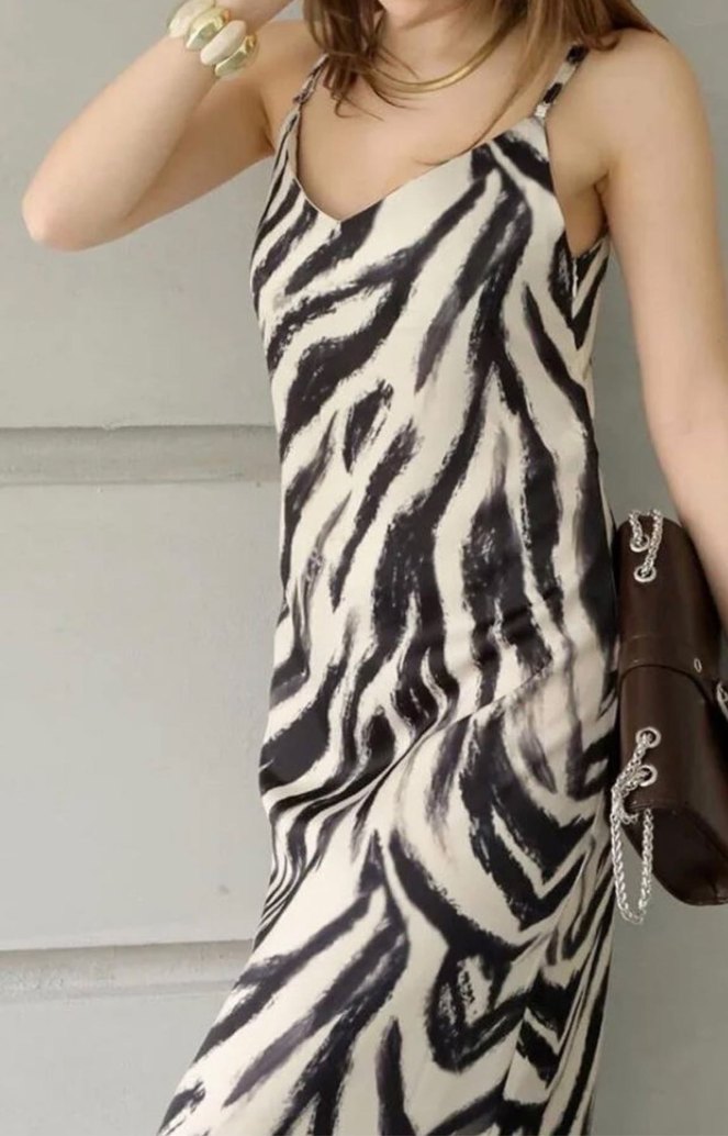 Perry İnce Askılı Desenli Elbise - Görsel 5