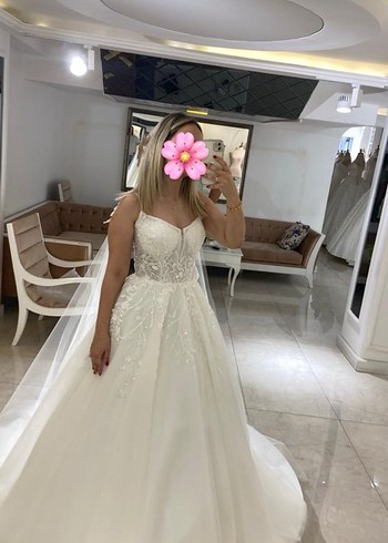 Askılı Beyaz Midi A Kesim Gelinlik S-M uyumlu - Görsel 3