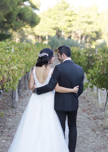 V Yaka Kolsuz A Kesim Beyaz Gelinlik - Görsel 3